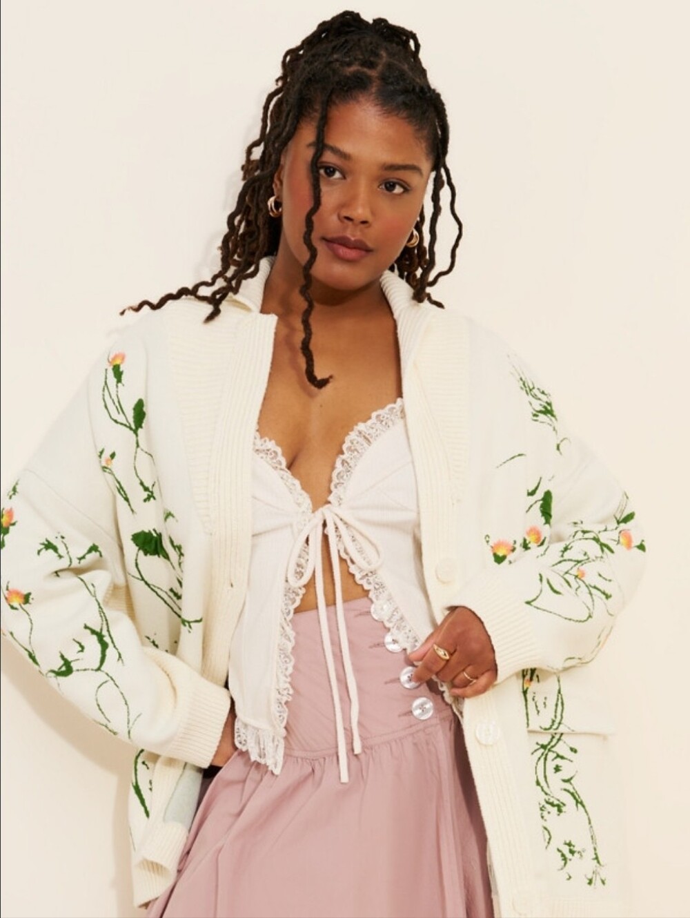 By Anthropologie Floral Open-Front Cardigan Sweater - Picture 3 of 3